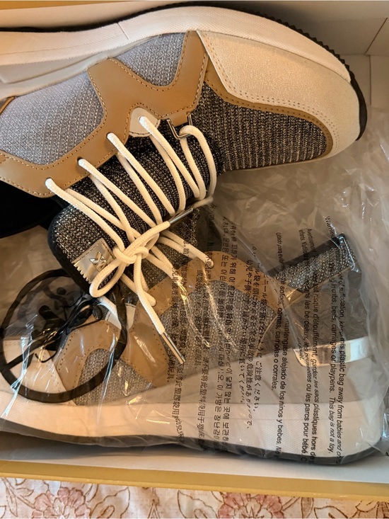 Michael Kors Shoes - Michael Kors Tan, Gray & White Knit Sneakers